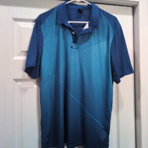 Oakley Polo Shirt Men's L Blue Striped Performance Golf Pickleball